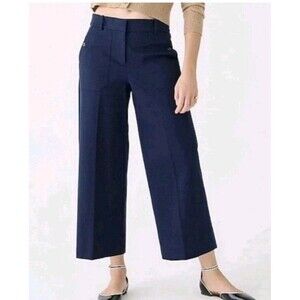 J. Crew Sydney Wide Leg Pant Bi Stretch Cotton Blend Navy Blue Women’s Crop Sz 8